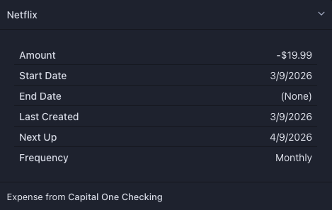 Bill scheduling screenshot